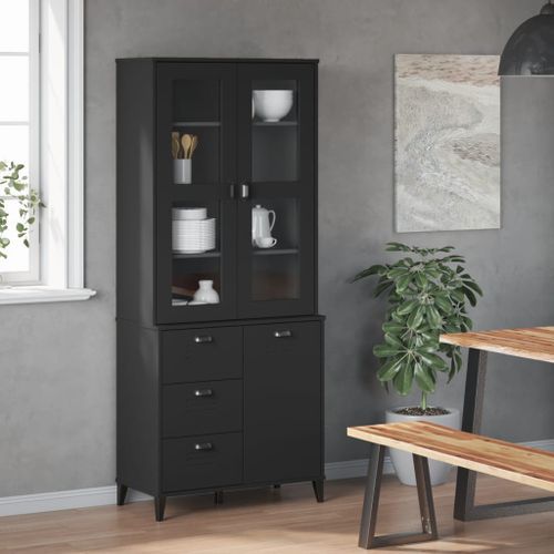 Buffet VIKEN noir 80x40x190 cm bois massif de pin - Photo n°3; ?>