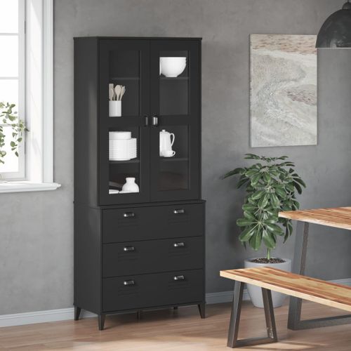 Buffet VIKEN noir 80x40x190 cm bois massif de pin - Photo n°3; ?>