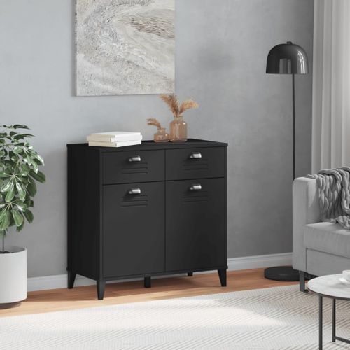 Buffet VIKEN noir 80x40x80 cm bois massif de pin - Photo n°3; ?>