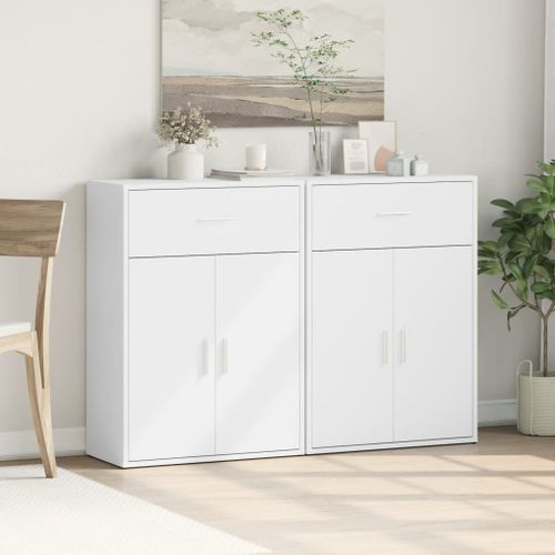 Buffets 2 pcs blanc 60x30x84 cm bois d'ingénierie - Photo n°3; ?>