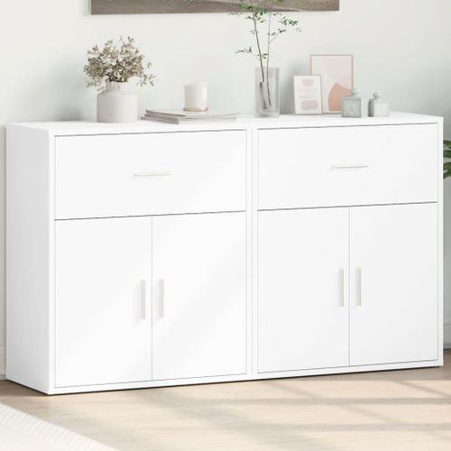 Buffets 2 pcs blanc 60x31x70 cm bois d'ingénierie - Photo n°2; ?>