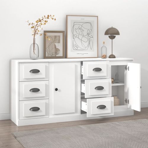 Buffets 2 pcs blanc bois d'ingénierie - Photo n°3; ?>