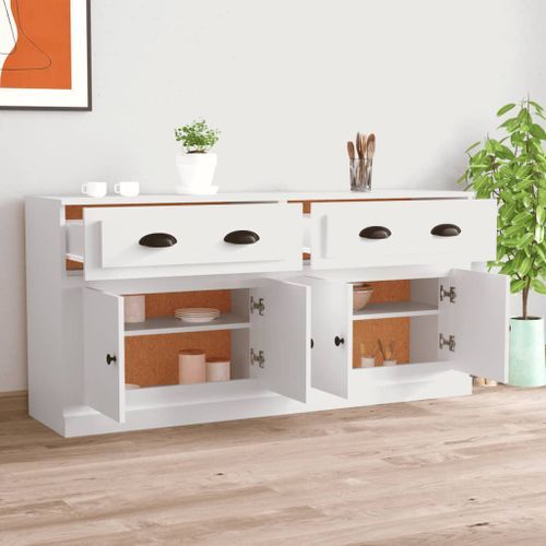 Buffets 2 pcs blanc bois d'ingénierie - Photo n°3; ?>