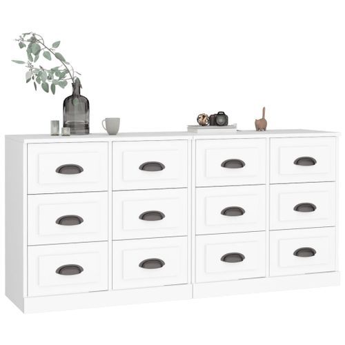 Buffets 2 pcs blanc bois d'ingénierie - Photo n°3; ?>