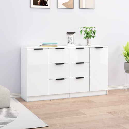 Buffets 2 pcs Blanc brillant 60x30x70 cm Bois d'ingénierie - Photo n°2; ?>