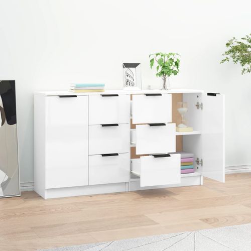 Buffets 2 pcs Blanc brillant 60x30x70 cm Bois d'ingénierie - Photo n°3; ?>