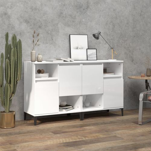 Buffets 2 pcs blanc brillant 60x35x70 cm bois d'ingénierie - Photo n°2; ?>