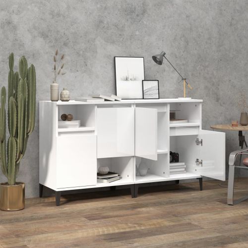 Buffets 2 pcs blanc brillant 60x35x70 cm bois d'ingénierie - Photo n°3; ?>