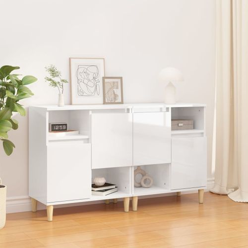 Buffets 2 pcs blanc brillant 60x35x70 cm bois d'ingénierie - Photo n°2; ?>