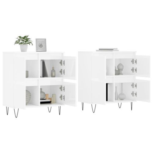 Buffets 2 pcs blanc brillant bois d'ingénierie - Photo n°3; ?>