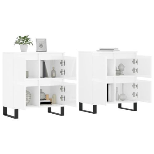 Buffets 2 pcs blanc brillant bois d'ingénierie - Photo n°3; ?>