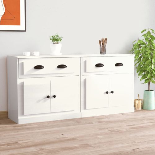 Buffets 2 pcs blanc brillant bois d'ingénierie - Photo n°2; ?>