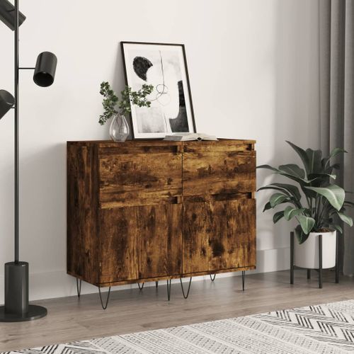 Buffets 2 pcs chêne fumé 40x35x70 cm bois d'ingénierie - Photo n°2; ?>