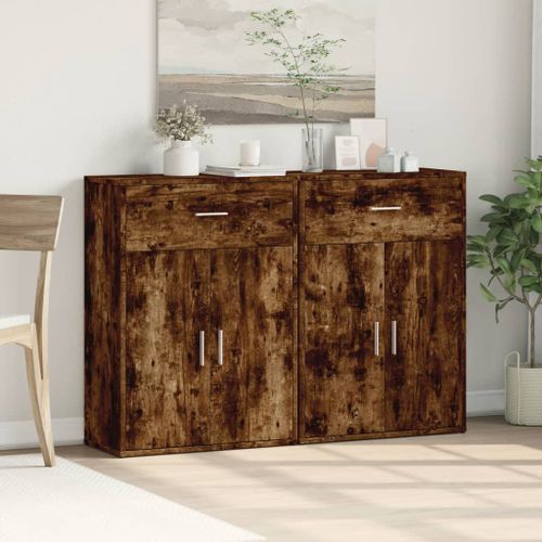 Buffets 2 pcs chêne fumé 60x30x84 cm bois d'ingénierie - Photo n°3; ?>