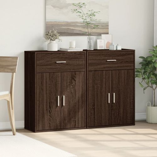 Buffets 2 pcs chêne marron 60x30x84 cm bois d'ingénierie - Photo n°3; ?>