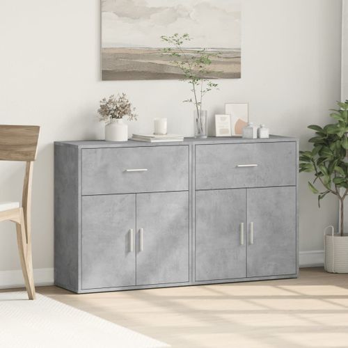 Buffets 2 pcs gris béton 60x31x70 cm bois d'ingénierie - Photo n°2; ?>