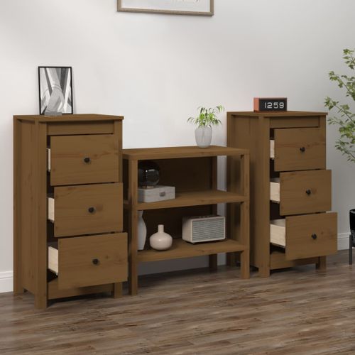 Buffets 2 pcs Marron miel 40x35x80 cm Bois massif de pin 2 - Photo n°3; ?>