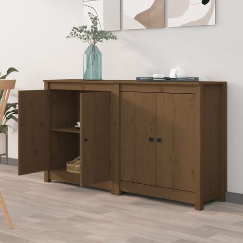 Buffets 2 pcs Marron miel 70x35x80 cm Bois massif de pin - Photo n°3; ?>