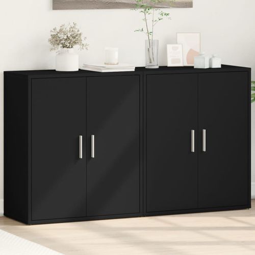 Buffets 2 pcs noir 60x31x70 cm bois d'ingénierie - Photo n°2; ?>