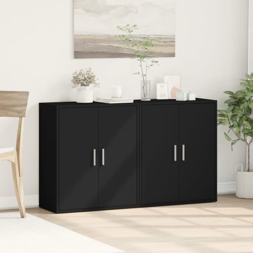 Buffets 2 pcs noir 60x31x70 cm bois d'ingénierie - Photo n°3; ?>