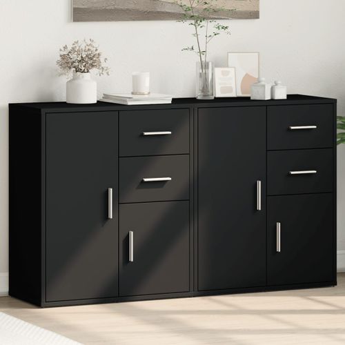 Buffets 2 pcs noir 60x31x70 cm bois d'ingénierie - Photo n°2; ?>