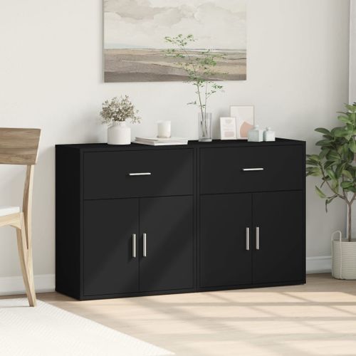 Buffets 2 pcs noir 60x31x70 cm bois d'ingénierie - Photo n°3; ?>