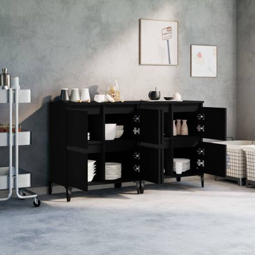 Buffets 2 pcs noir 60x35x70 cm bois d'ingénierie - Photo n°3; ?>