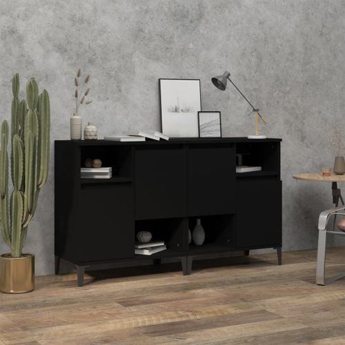 Buffets 2 pcs noir 60x35x70 cm bois d'ingénierie - Photo n°2; ?>