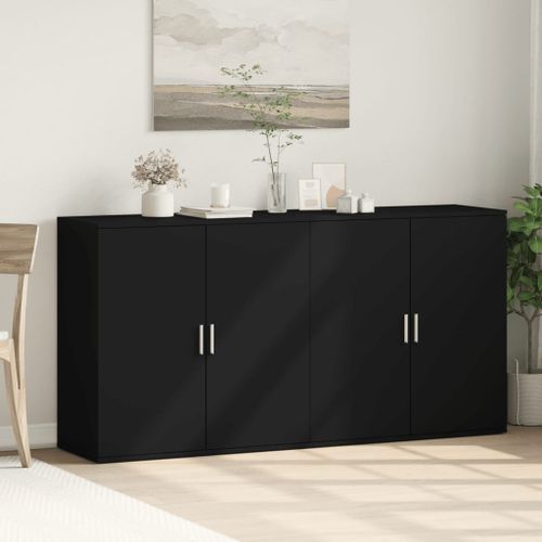 Buffets 2 pcs noir 79x38x80 cm bois d'ingénierie - Photo n°3; ?>