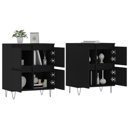 Buffets 2 pcs noir bois d'ingénierie - Photo n°3; ?>