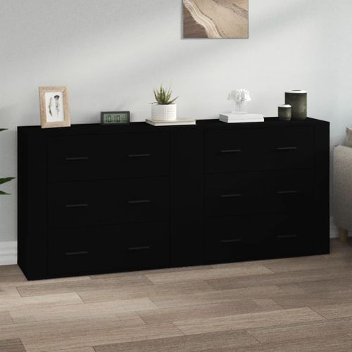 Buffets 2 pcs noir bois d'ingénierie - Photo n°2; ?>