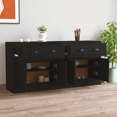 Buffets 2 pcs noir bois d'ingénierie - Photo n°3; ?>