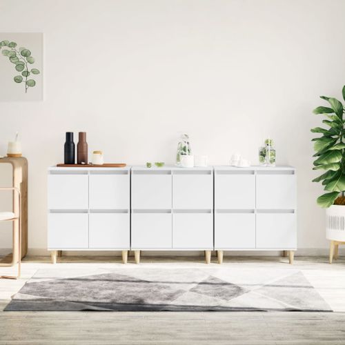 Buffets 3 pcs blanc 60x35x70 cm bois d'ingénierie - Photo n°2; ?>