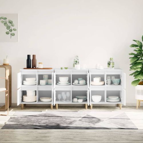 Buffets 3 pcs blanc 60x35x70 cm bois d'ingénierie - Photo n°3; ?>