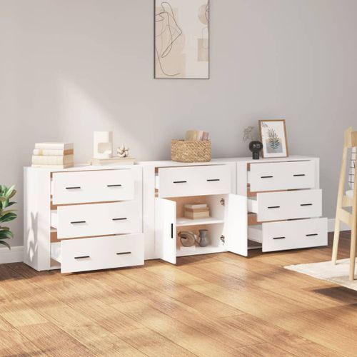 Buffets 3 pcs Blanc Bois d'ingénierie - Photo n°3; ?>