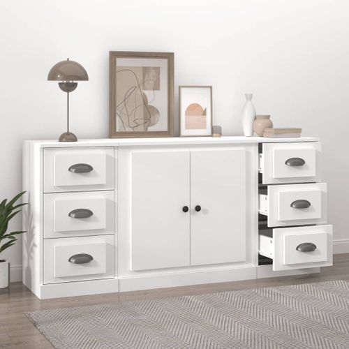 Buffets 3 pcs Blanc Bois d'ingénierie - Photo n°3; ?>