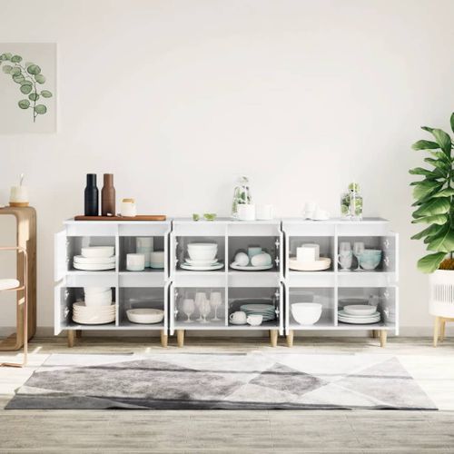 Buffets 3 pcs blanc brillant 60x35x70 cm bois d'ingénierie - Photo n°3; ?>