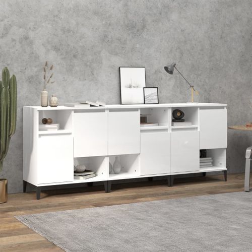 Buffets 3 pcs blanc brillant 60x35x70 cm bois d'ingénierie - Photo n°2; ?>