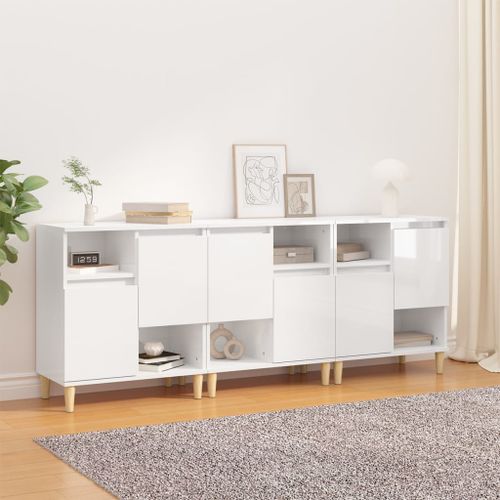 Buffets 3 pcs blanc brillant 60x35x70 cm bois d'ingénierie - Photo n°2; ?>