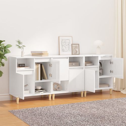 Buffets 3 pcs blanc brillant 60x35x70 cm bois d'ingénierie - Photo n°3; ?>