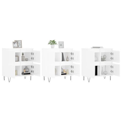 Buffets 3 pcs blanc brillant bois d'ingénierie - Photo n°3; ?>