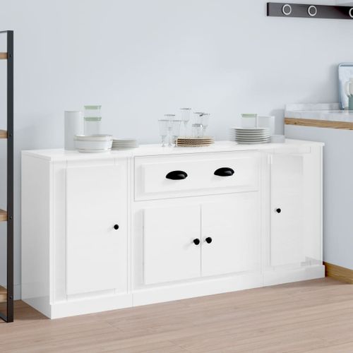 Buffets 3 pcs blanc brillant bois d'ingénierie - Photo n°2; ?>