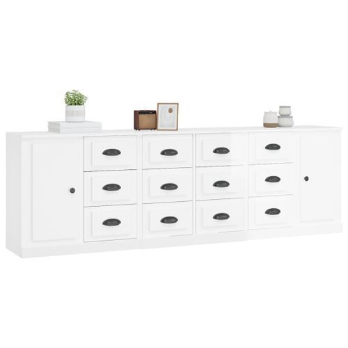 Buffets 3 pcs blanc brillant bois d'ingénierie - Photo n°3; ?>