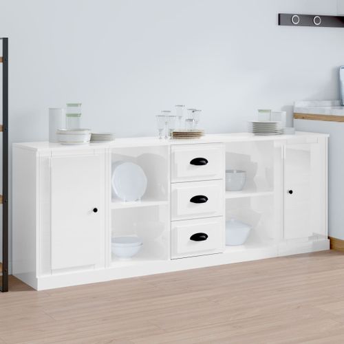 Buffets 3 pcs blanc brillant bois d'ingénierie - Photo n°2; ?>