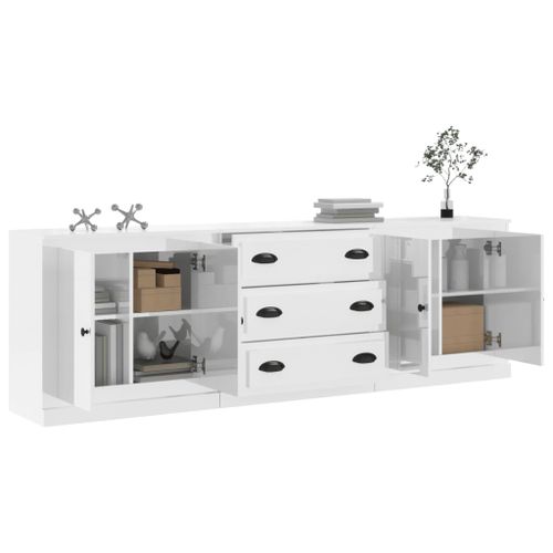 Buffets 3 pcs blanc brillant bois d'ingénierie - Photo n°3; ?>