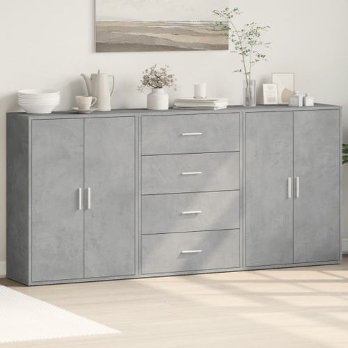 Buffets 3 pcs gris béton 60x31x84 cm bois d'ingénierie - Photo n°2; ?>