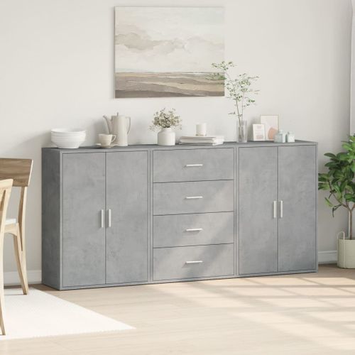 Buffets 3 pcs gris béton 60x31x84 cm bois d'ingénierie - Photo n°3; ?>