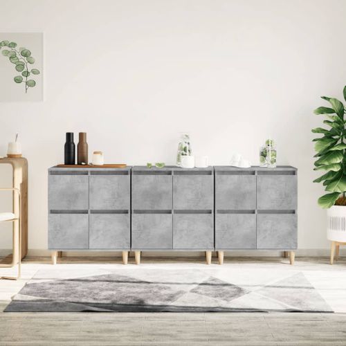 Buffets 3 pcs gris béton 60x35x70 cm bois d'ingénierie - Photo n°2; ?>