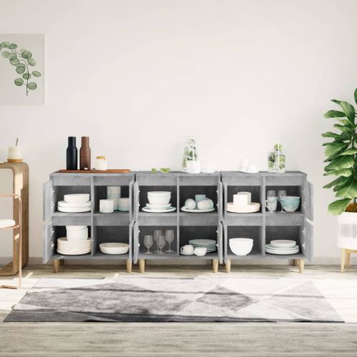 Buffets 3 pcs gris béton 60x35x70 cm bois d'ingénierie - Photo n°3; ?>