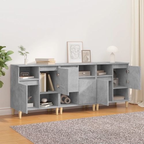 Buffets 3 pcs gris béton 60x35x70 cm bois d'ingénierie - Photo n°3; ?>